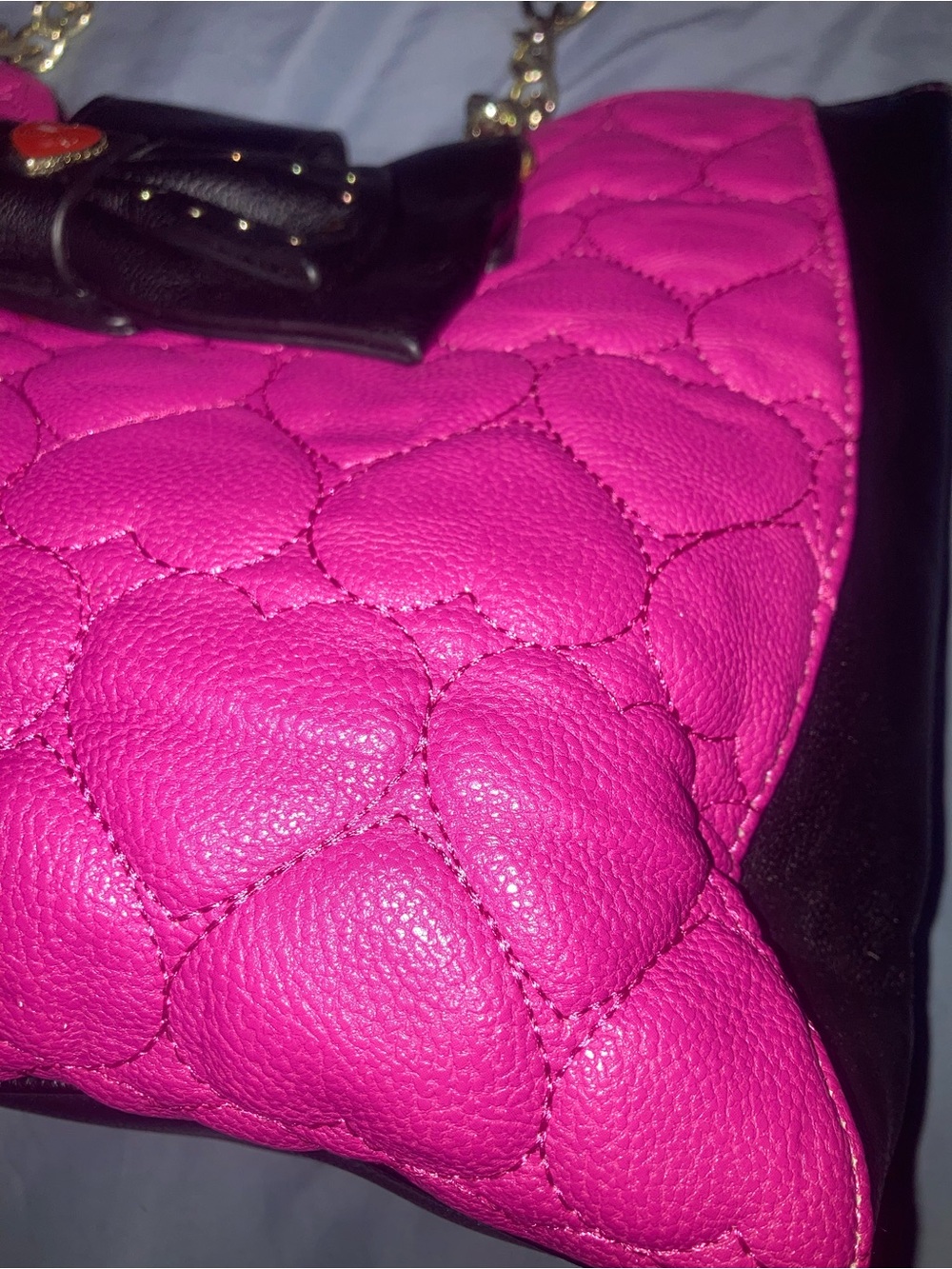 Betsey Johnson Pink Quilted Tote with Black Bow Accent - Picture 3 of 16